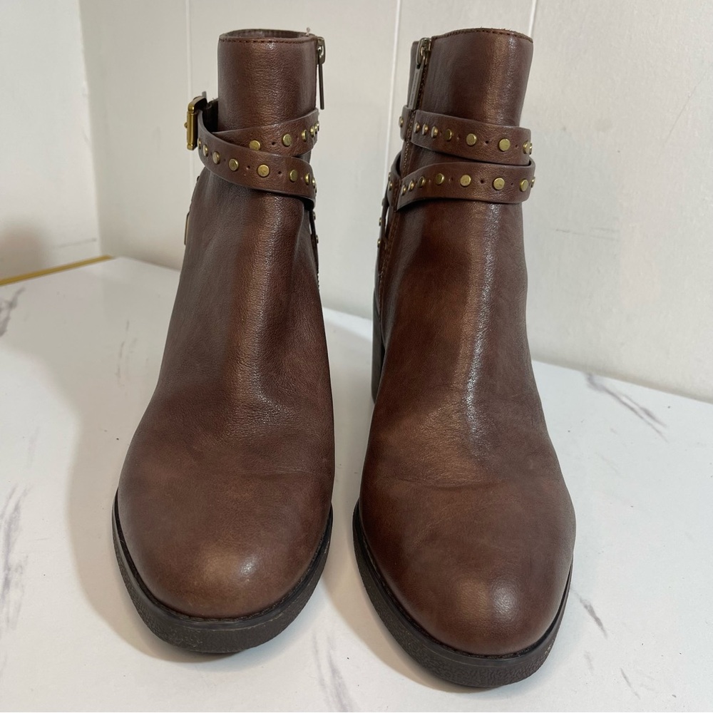 Michael Kors Brown Leather Ankle Boots with Gold Studs Buckle details 11 Western - Picture 5 of 10